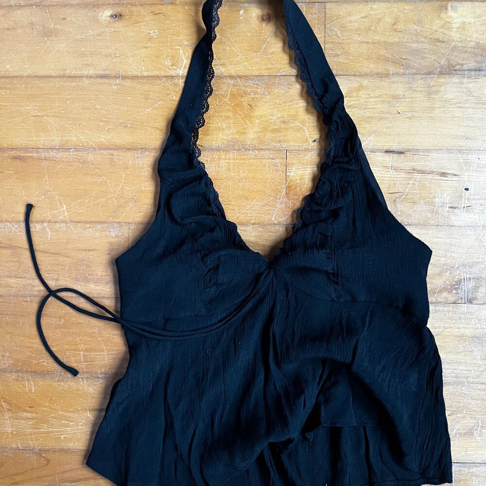 PacSun Black Textured Ruffle Halter Top - Boho Chic